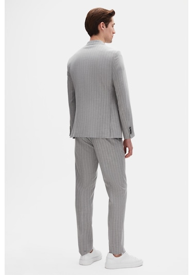 D's Damat Regular Fit Gri Çizgili Kruvaze Takim Elbise 4hf05ort01588 Gri