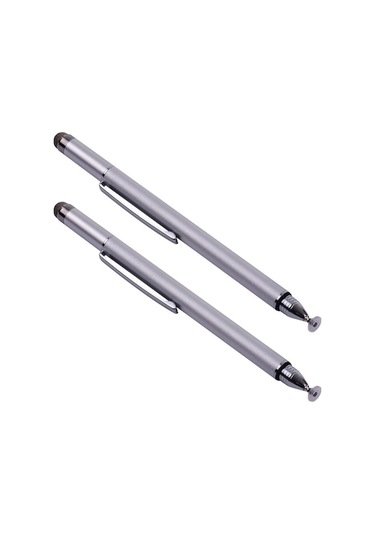 2 Adet Metal Stylus Kalem: Nano Fiber Uç + Sünger Uç, Telefon-bilgisayar Uyumlu, Değiştirilebilir Uçlar Ve Kalem Klipsi Gümüş