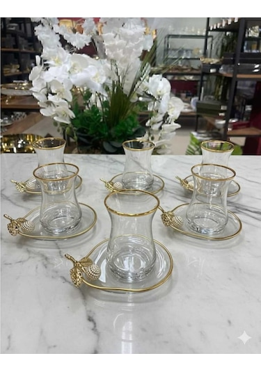 Çnr Home Collection Paşabahçe Özel Seri 6 'lı Çay Seti Sarı