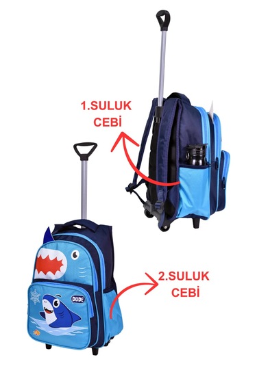 Alfa Mec Çekçekli Köpek Balığı Baskılı, Ortopedik Sırt Özellikli, İlkokul