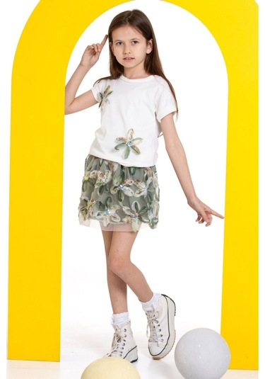Kız Çocuk Zambak Detaylı Etekli Takım Yeşil