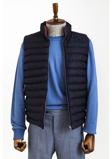 Çift Taraflı Kapitone Dik Yaka Lacivert Erkek Kışlık Şişme Yelek 001