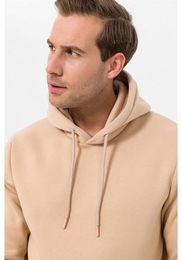 Süvari Kapüşonlu Yaka Regular Kalıp Düz Bej Sweatshirt Bej