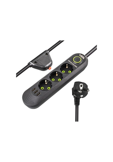 3lü 1.5 Metre Kablolu 3 Usbli Siyah Akım Korumalı Priz Diğer