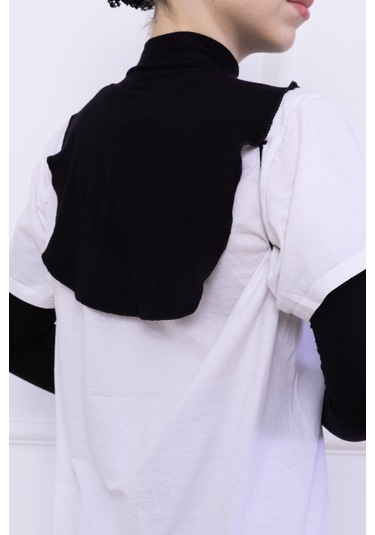 Balıkçı Yaka Boyunluk Siyah - Dik Yakalı Kadın Tesettür Penye Yarım Body Viskon Hijab Siyah