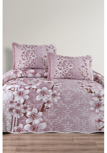 Avena Baskılı Kapitoneli Çift Kişilik Yatak Örtüsü Gül Kurusu Gül Kurusu