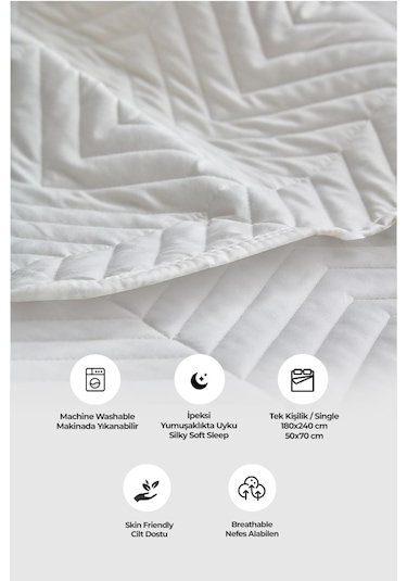 Evlen Home Ross %100 Pamuk Tek Kişilik Yatak Örtüsü Pike Takımı Kapitone Çizgili Günlük Yıkanabilir Beyaz