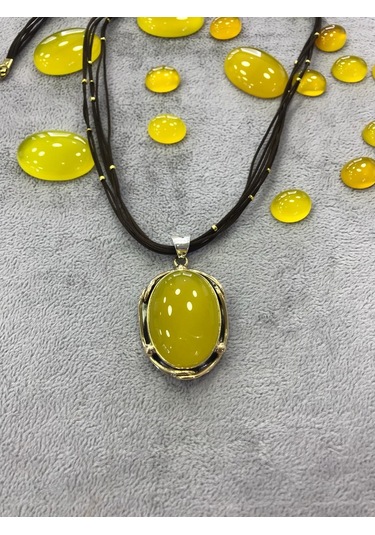 Sarı Akik Taşlı Gümüş Kolye 925 Ayar 512654324