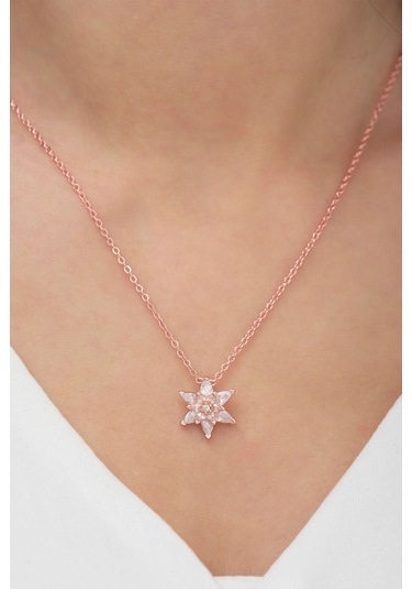 Ervanur Rose Altın Kaplama Beyaz Taşlı Lotus Çiçeği Kadın Kolye Beyaz