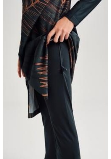 Haşema 3049 Yeşil Gold Yaprak Detaylı Jileli 5 Parça Tesettür Mayo Takımı Çok Renkli