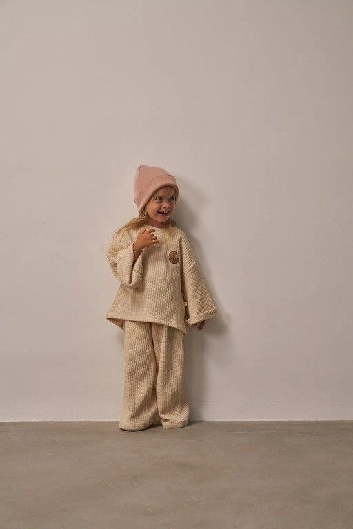 Bej Cookie Nakışlı Dökümlü Alt Üst Takım Bej