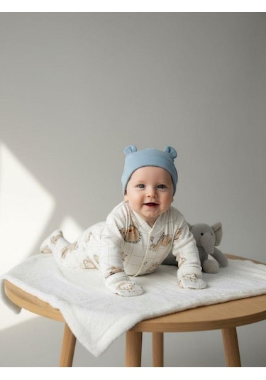 Zekids Bebek Pamuklu Eldivenli Üst Ve Patikli Altlı Pijama Takımı-16787 Bej