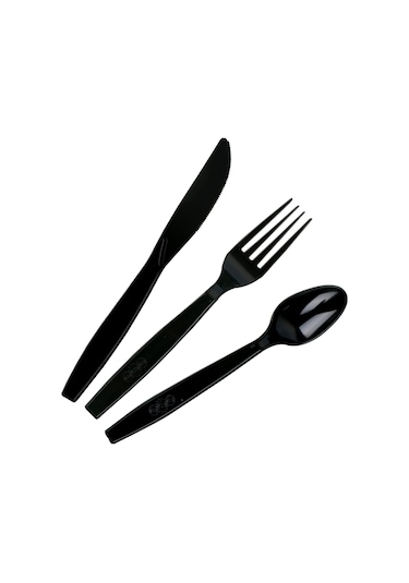 Siyah Plastik Bıçak - Parti Davet Piknik Yemek Bıçağı - 18 Cm. - 100'lü 5 Paket Siyah