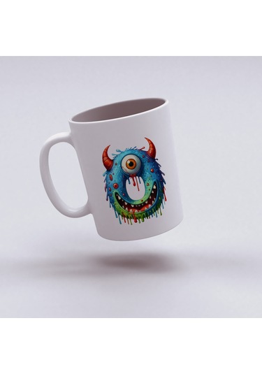 O Harfi Bardak, Sevimli Canavarlar Harflı Bardak Hediyesi Porselen Beyaz