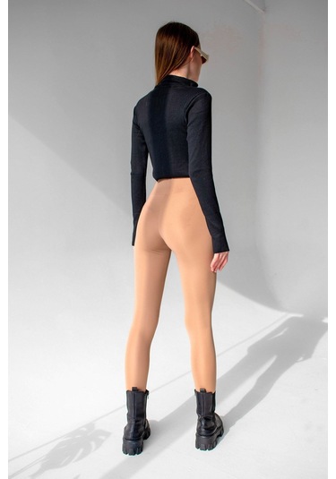 Siyah Bilek Detaylı Fermuarlı Crop Bluz Siyah