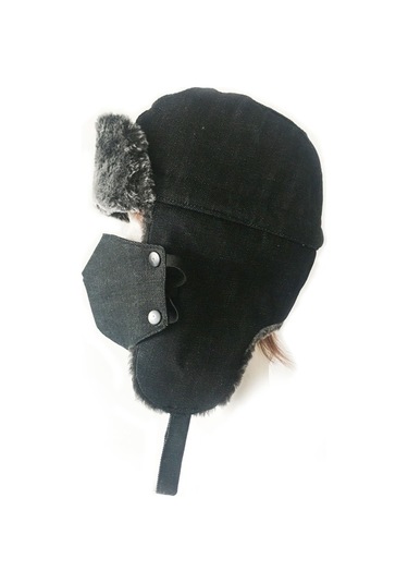 Shark Anatolia Çıkarılabilir Maskeli Pilot Kürklü Şapka Siyah