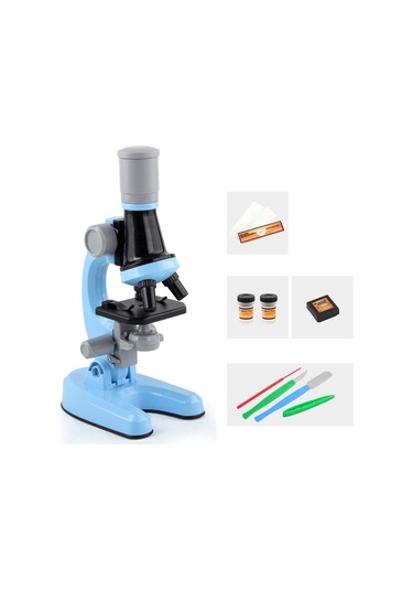 Singree Çocuklar İçin Bilim Keşif Mikroskobu Seti - 100x/400x/1200x Büyütme, Led Işık, Egzersiz Araçları İle - Mavi Pil İçermez Mavi