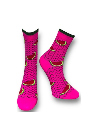 2'li Unısex Karpuz Tasarımlı Esnek Nem Alabilen Pamuklu Spor Soket Çoraplar Çok Renkli