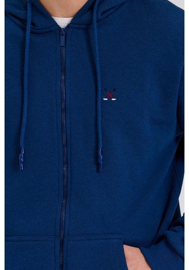 Polostate Erkek Fermuarlı Kanguru Cep 3 İplik Sweatshirt İndigo