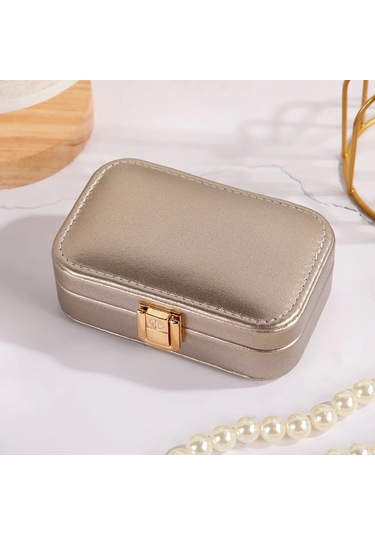 Deri Mini Seyahat Takı Bijuteri Mücevher Kutusu Organizer Düzenleyici 15cm Bronz İthal Ürün