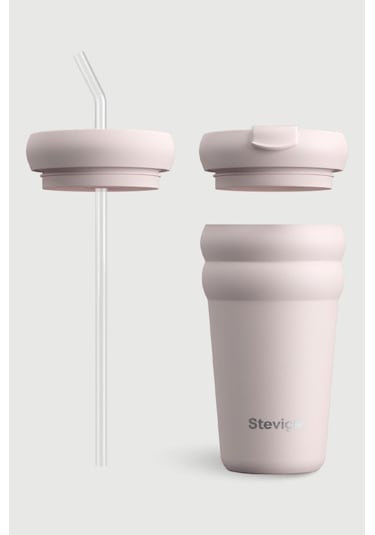 Stevig 3 Bubble Two-cap Straw Tumbler Çelik Termos 600 Ml Soft Quartz St-248 Pembe