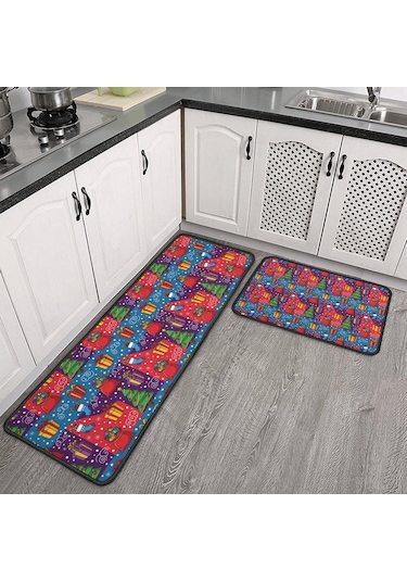 Noel Desenli 2'li Mutfak Matı, Anti-yorgunluk, Yastıklı Ve Kaymaz, Mutfak Ve Ofis İçin Noel Hediye Ağacı