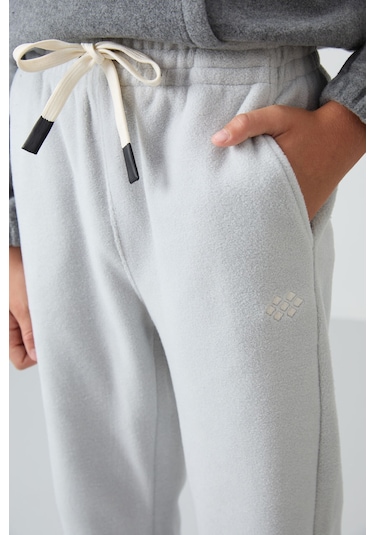 Tommy Life Taş Kalın Yumuşak Dokulu Standart Fit Nakışlı Polar Erkek Çocuk Eşofman Alt - 11220 Taş