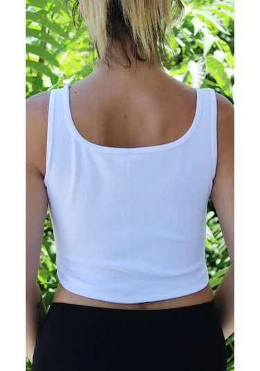 Afri Kadın Beyaz Basic Ribana Atlet Crop Likralı Spor Üst Beyaz