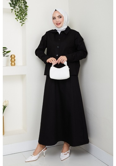 Körük Cepli Gömlek Etek İkili Takım 1551 - Siyah Siyah