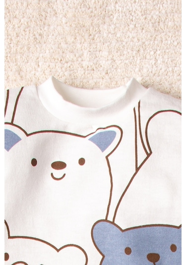 Mai Perla Smile Bear Nose 2'li Unisex Bebek Alt Üst Takım Mavi