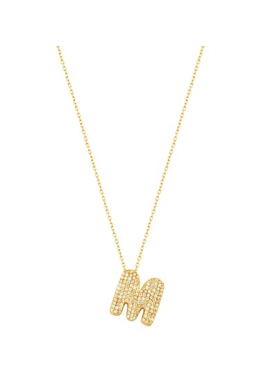 Beyaz Zirkon Taşlı Gümüş Harf Kolye - M Harfi Rose Gold