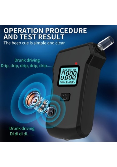 Motion003 Profesyonel 0.20 Bac Alkol Test Cihazı 1 Adet Cihaz + 5 Nozul Yüksek Doğruluklu Taşınabilir Lcd Ekran Abs Gövde Aaa Pil