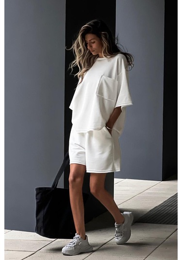 Madmext Beyaz Kısa Kollu Şort Takım Mg1981-beyaz Beyaz