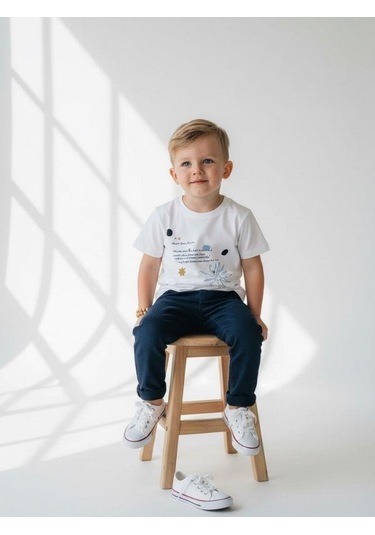 Zekids Erkek Bebek Pamuklu Baskılı T-shirt-16931 Beyaz