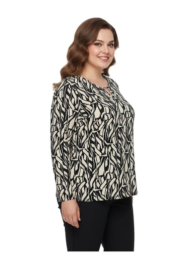 Linsolita Kadın V Yaka Modelli Baskılı Bluz Bgl-st05102 Taş