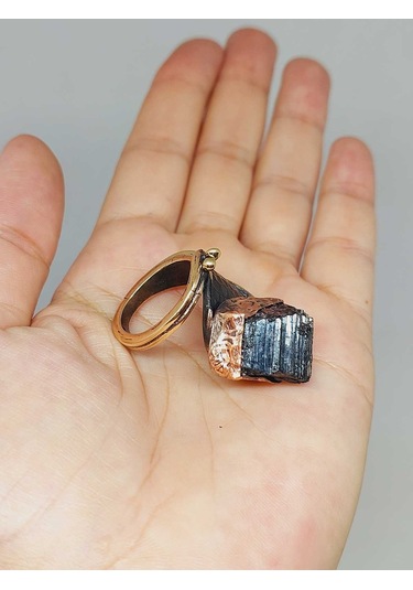 Yasamtohumu İri Boy Turmalin Taşı Ayarlanabilir Pirinç & Bakır Yüzük 55558 Bakır