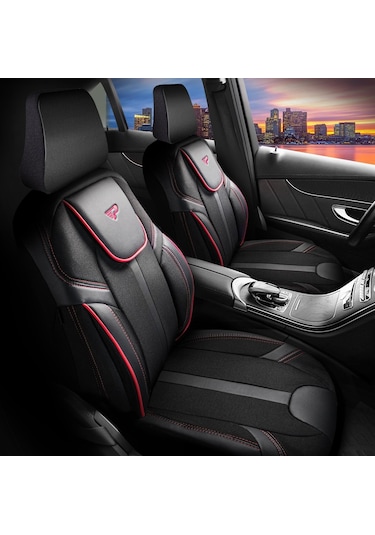 Panda Kapadokya Serisi Jakar Kumaş Oto Koltuk Kılıfı Tam Set Siyah - Kırmızı