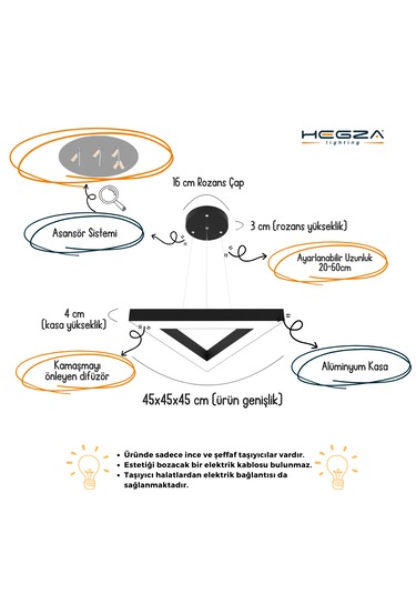 Trian Siyah Kasa, Beyaz Işık Modern Sarkıt Led Avize Siyah