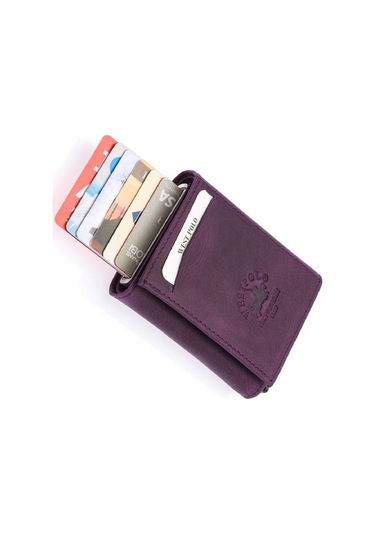 Safari Bol Kartlık Bölmeli Hakiki Deri Unisex Mekanizmalı Cüzdan Mor