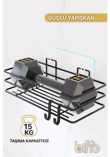 Banyo Düzenleyici Şampuanlık Sabunluk 1 Adet Lüks Metal Yapışkanlı 2 Askılı Duş Rafı Organizer Siyah