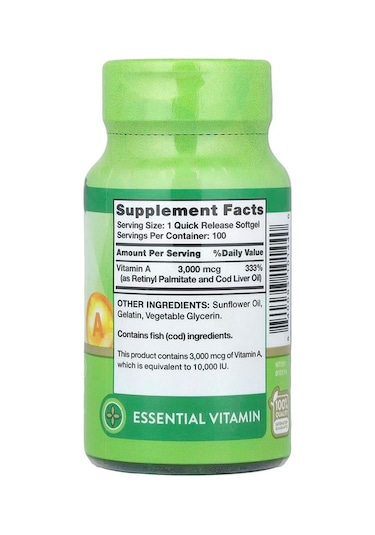 A Vitamini, Yüksek Potansiyel, 10.000 Iu 3.000 Mcg , 100 Yumuşak Kapsül
