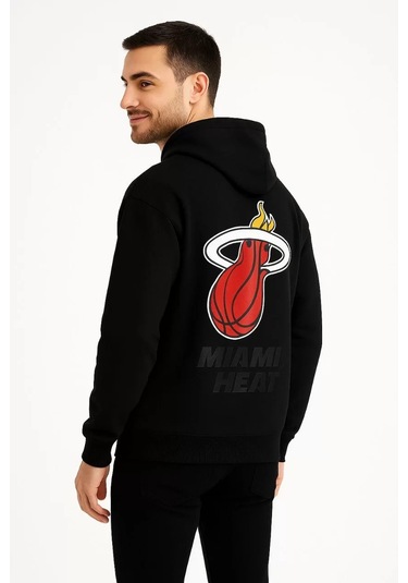 Üç İplik Kapüşonlu Ön Ve Arka Baskılı Sweatshirt Hoodie - Siyah Siyah