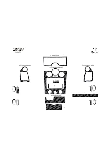 Renault Megane 2 Konsol-torpido Kaplama Digital Klima 2003-2009 17 Parça-karbon Karbon