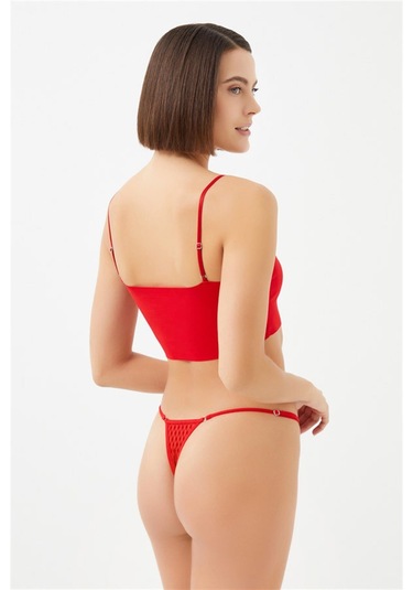 Puantiyeli Tüllü Ayarlanabilir Lastikli Kadın Tanga Külot 2'li Paket Renkli-1 Çok Renkli