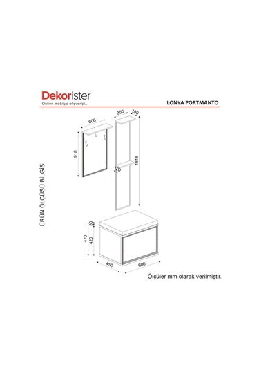 Dekorister Lonya Aynalı Sandıklı Puflu Portmanto Beyaz-Ceviz