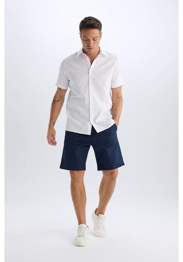 Defacto %100 Pamuk Regular Fit Gabardin Bermuda Şort C7684ax25spnv135 Lacivert