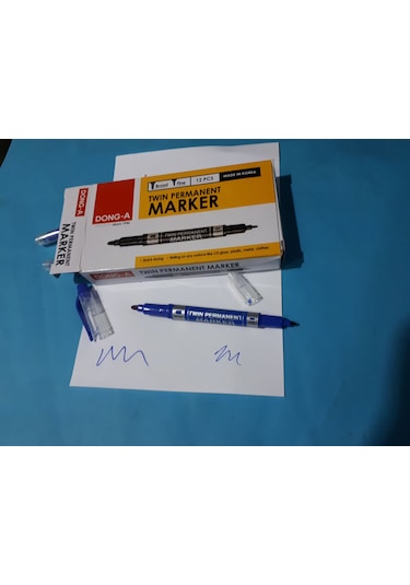 Keçe Kalem Permanent Çift Uc Kalın -İnce Mavi 12 Adetli Kut Mavi