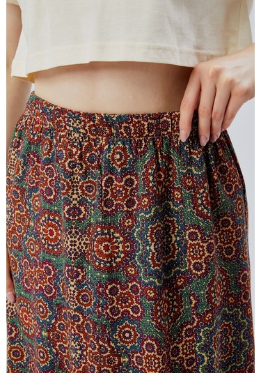 Nurören Viskon Kumaş 8 Parça Uzun Kadın Etek- Turuncu Turuncu