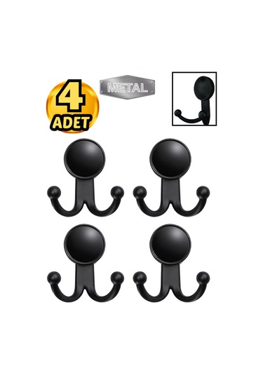 Metal Boncuk Askı Siyah Duvar Tipi 4 Lü Siyah