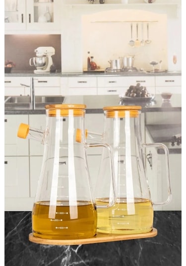 Periboia Standlı 2'li Cam Yağdanlık Çok Renkli